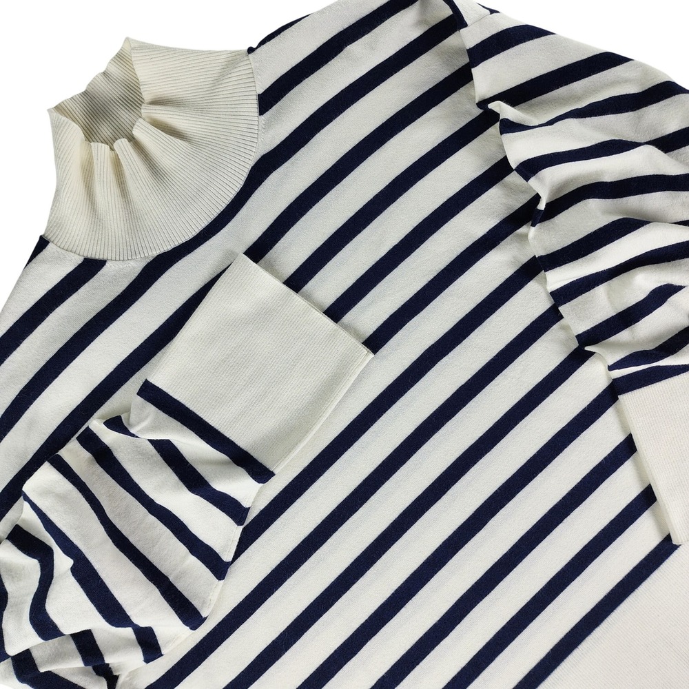 Aritzia Babaton L Striped Mock Neck Sweater‎ White Navy EcoVero Knit Soft Top